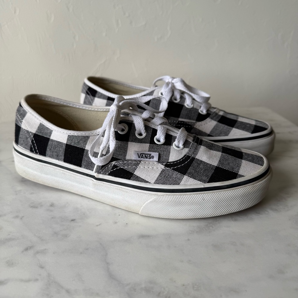Women’s Madewell Vans Authentic Gingham Checkered Black White 7.5